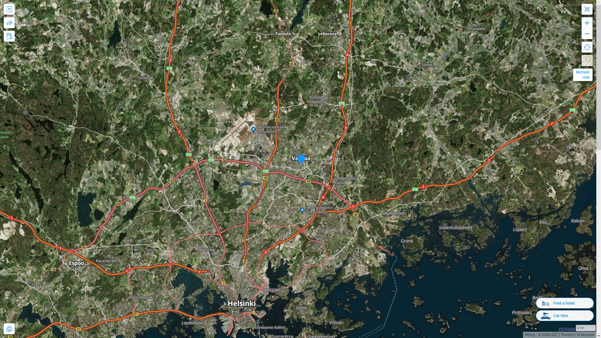 Vantaa Highway and Road Map with Satellite View